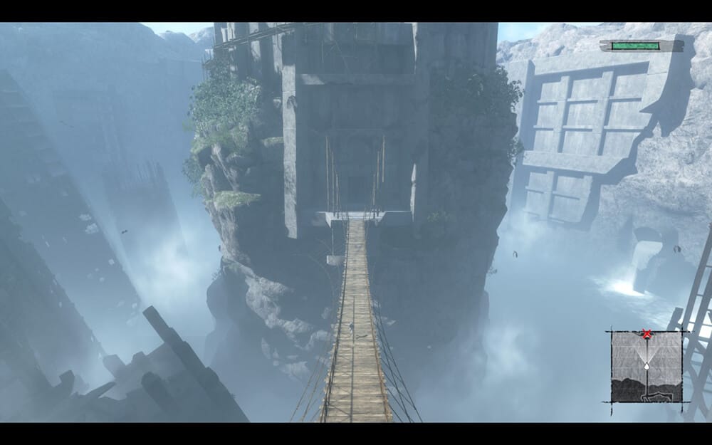 a picture showing nier crossing a bridge in nier replicant