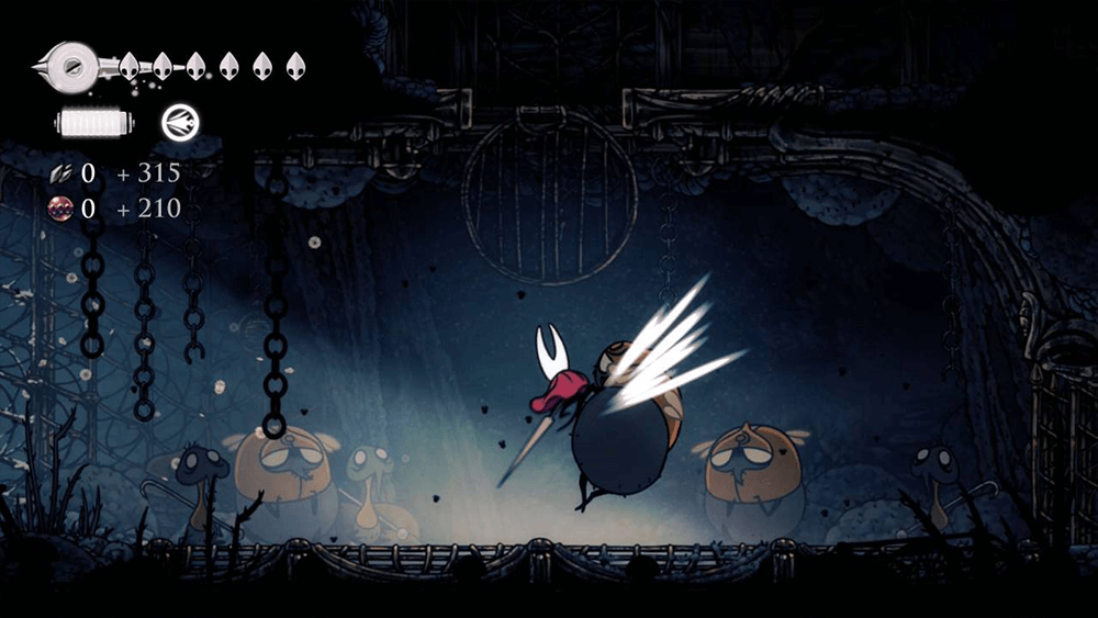 a cutscene from hollow knight silksong showing hornet striking down an enemy