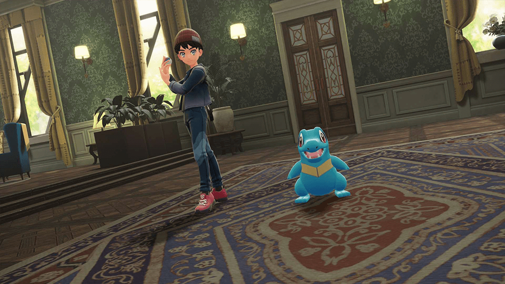 A Screenshot from Pokemon Legends Z-A showing a trainer posing with his pokemon