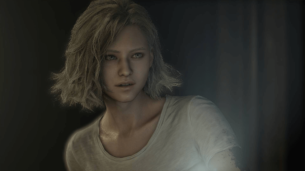 Resident Evil Requiem cutscene image showing grace in the dark with a flashlight