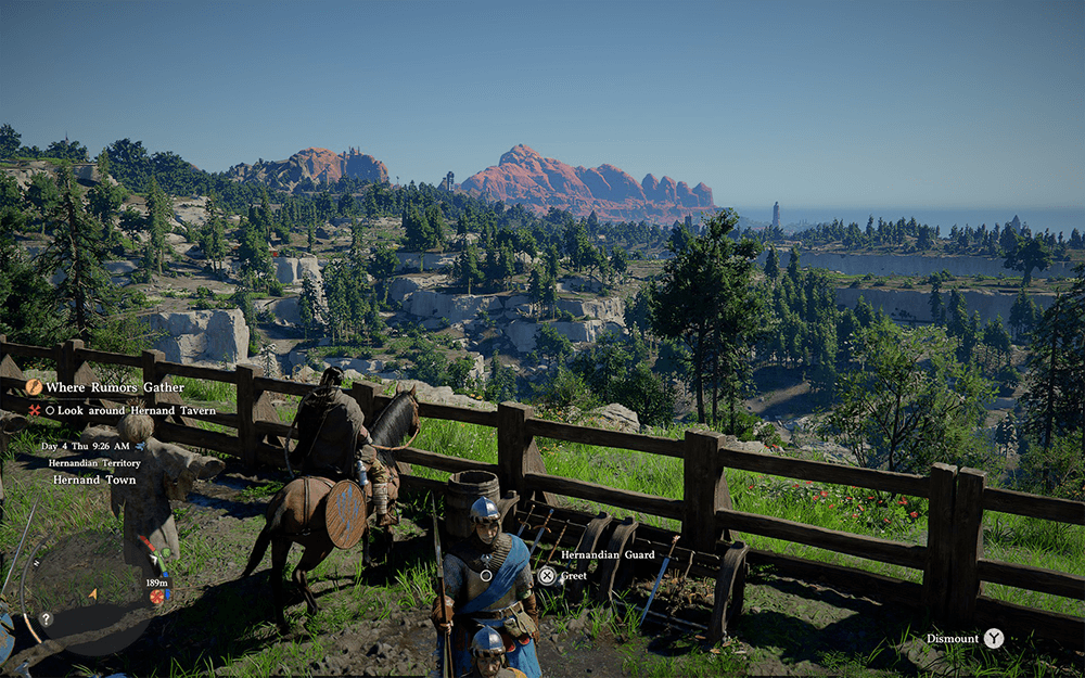 A Screenshot from Crimson Desert showing a beautiful green landscape