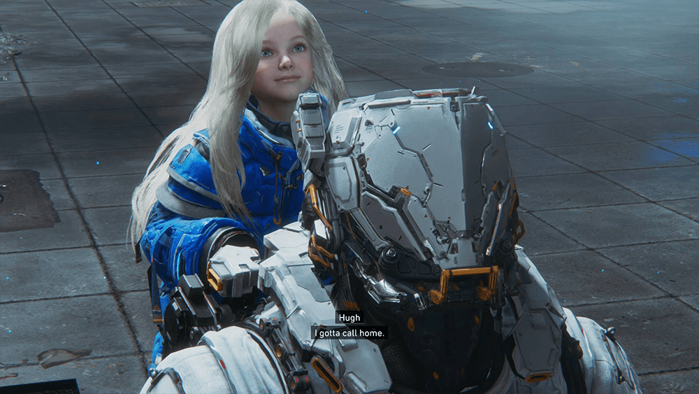 a screenshot of the game pragmata showing diana and hugh