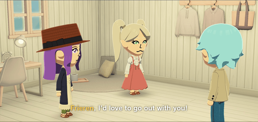 a screenshot from tomodachi life living the dream showing one mii confess his love