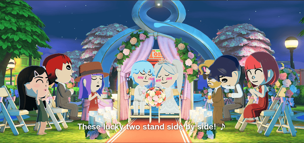 a screenshot from tomodachi life living the dream showing a screen of a wedding