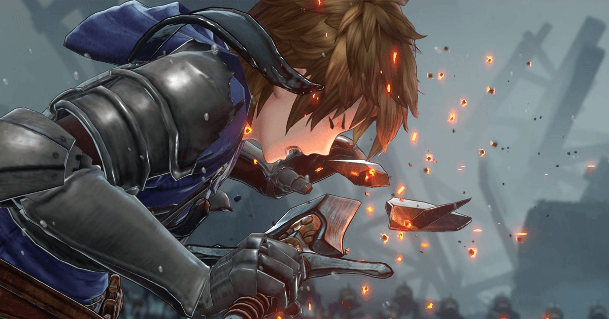 Granblue Fantasy Relink key art showing Gran clashing swords with sparks flying in close combat